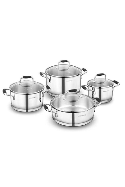 KORKMAZ Flora 8 Piece Pot Set - Black