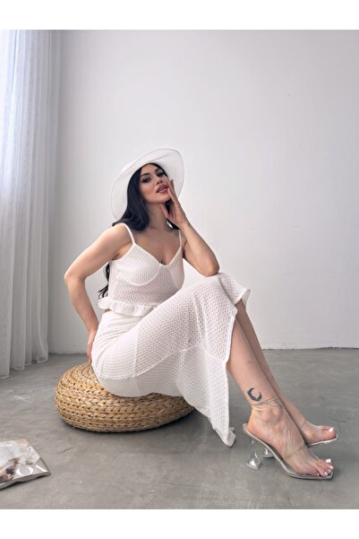 yonca aksesuar Ruffle Detailed Crop Blouse and Skirt Knitwear Double Set