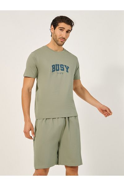 Styli Slogan Print Round Neck T-Shirt and Short Pyjama Set