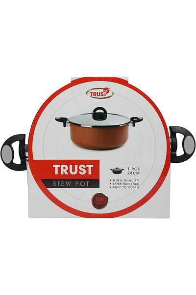 Trust Pro Non Stick Stew Pot with 2 Layered Aluminium Coating, 28 cm, Brown
