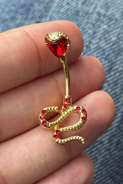 TAKIŞTIR Gold Color Snake Figured Surgical Steel Belly Piercing