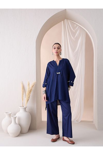 Femmella By Styli Textured Dobby High Low Kurta with Straight Pant Co-Ords
