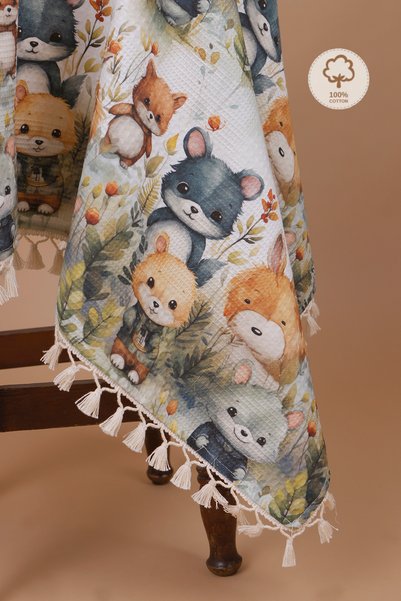 JUNİPERUS 100% Cotton Printed Patterned Baby Blanket & Baby Blanket Oeko-Tex Certified 80X100