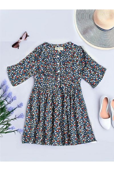 Bella Moda By Styli All-Over Print Button Detail Dress