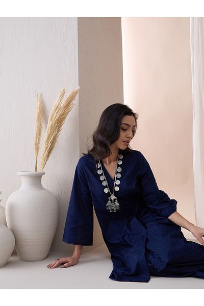 Femmella By Styli Cotton Textured Dobby Wrap Kurta with Straight Pant Co-Ords
