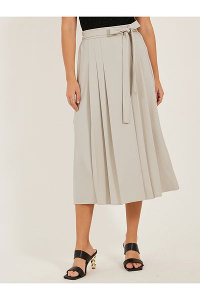 Styli Pleated A-Line Midi Skirt with Tie-Up Detail