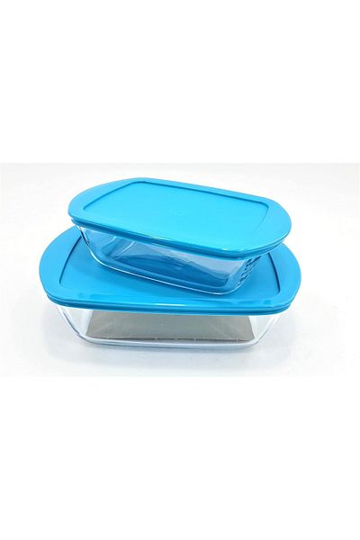 Pyrex Cook & Store Rectangular Glass Roaster With Lid Set Of 2 (2.5+1.1) Liter Clear Glass (9137145)