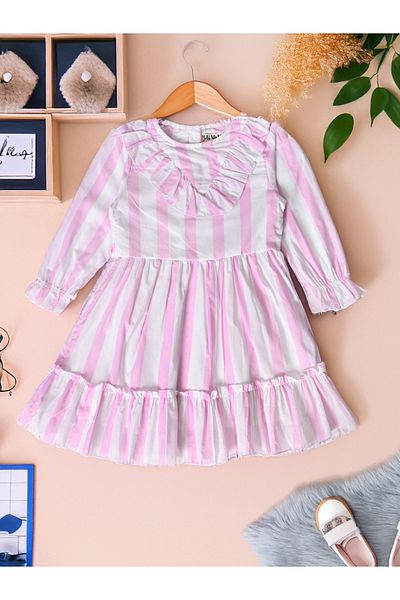Bella Moda By Styli Striped Round Neck Tiered Dress
