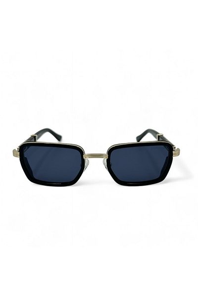 SuperStep Black Blue Lens Gold Detailed Sunglasses - Rectangular Design