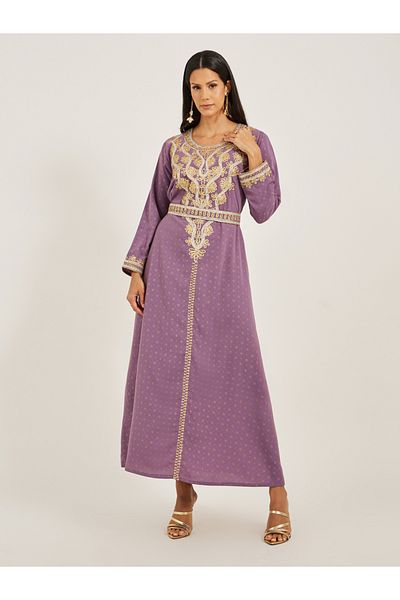 Maxim Creation By Styli Embroidered Round Neck Belted A-Line Kaftan