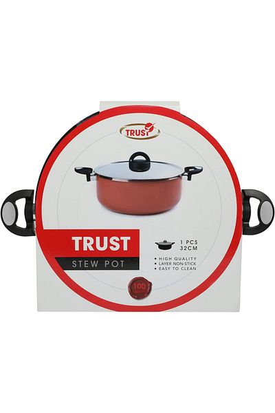 Trust Pro Non Stick Stew Pot with 2 Layered Aluminium Coating, 32 cm, Brown