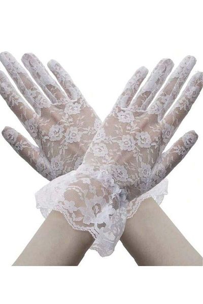 MİNAHOBİ Mănuși albe pentru rochie de mireasă din dantelă franceză