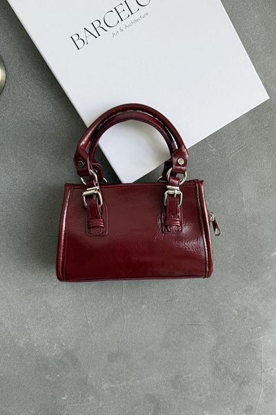 LEONAS Geantă Crossbody Damă - Roșu Claret Alberg cu Accesoriu Curea