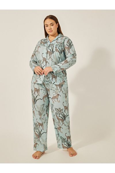 Styli طقم قميص وبيجاما مزين بأزرار من GIRAFFE WILDLIFE - LUXE TROPICAL