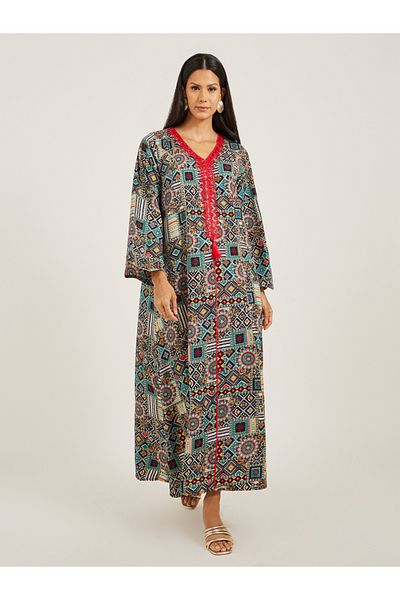 Maxim Creation By Styli Abstract Print Embroidered A-Line Jalabiya
