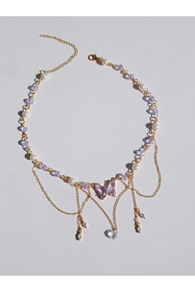 Reorah Collection Fairy Vidia Choker Necklace-Lilac Butterfly Beaded Pearl Choker Necklace