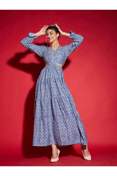 Sassafras By Styli Cut Out Detail All Over Print A-Line Maxi Dress