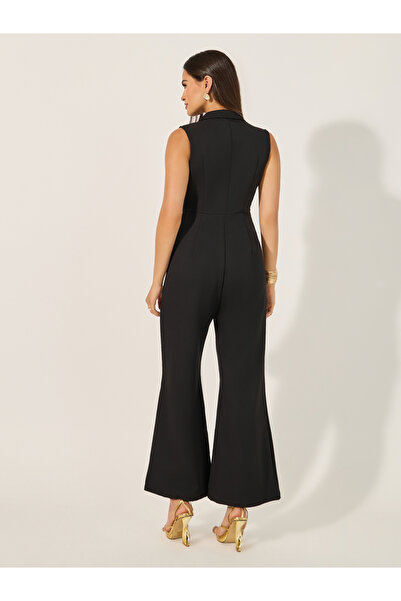 Styli Sleeveless Notch Label Collar Wide Leg Jumpsuit