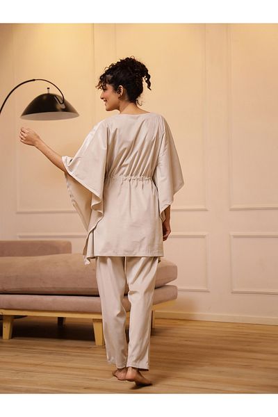 Sanskrutihomes By Styli Velvet Look Drawstring Kaftan Top and Pyjama Set