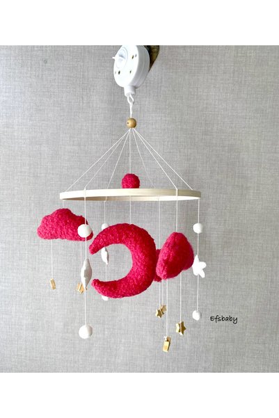 EFSBABY (MÜZİKLİ) Teddy Fuşya Bebek Beşik Dönencesi Teddy Mobile