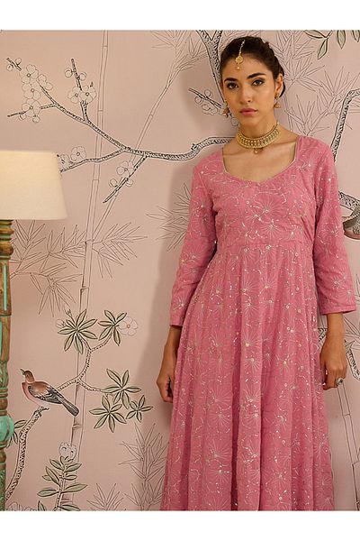 Sassafras By Styli قميص أناركالي مزين بالترتر وفتحة رقبة على شكل قلب