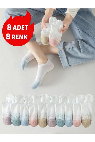 Mikka Lüks Дамски чорапи с невидими глезени с шарки на точки Ежедневна стилна визия 8' чифт 8 различни цвята