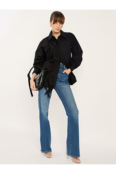 Femmella By Styli Solid Ruffle Detail Spread Collar Shirt