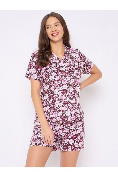 Clovia By Styli Floral Print Button Down Shirt and Shorts Pyjama Set
