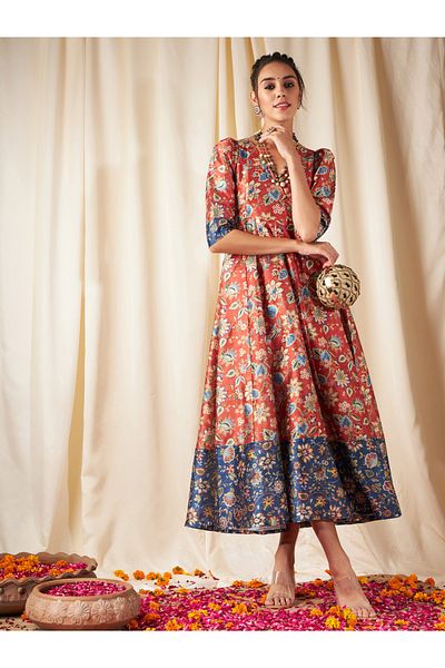 Sassafras By Styli Floral All Over Print A-Line Midi Dress