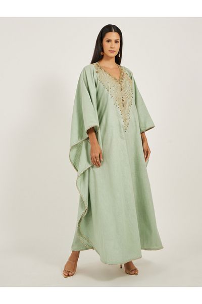 Maxim Creation By Styli Embroidered Kimono Sleeve Round Neck Jalabiya