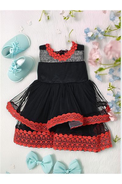 Bella Moda By Styli Embroidered Layered Mesh Insert Dress