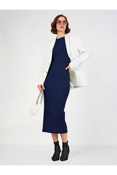 Sassafras By Styli Rib Knit Bodycon Round Neck Midi Dress