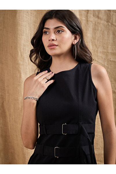 Sassafras By Styli Belt Detail Sleeveless Sheath Mini Dress