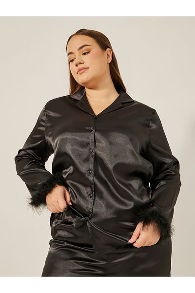 Styli FEATHER TRIM BUTTON THRU SHIRT and PJ SET
