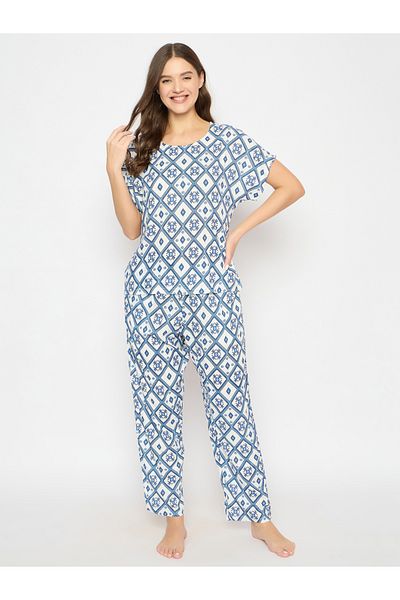 Clovia By Styli Printed Round Neck Top and Pyjama Set