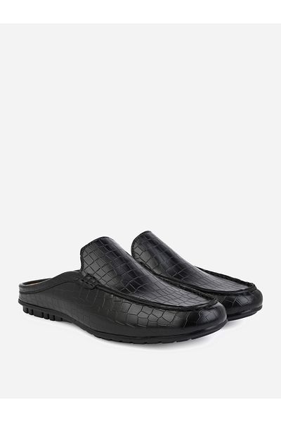 Styli Snake-Skin Textured Slip On Mules