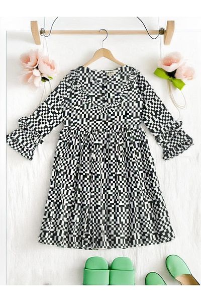 Bella Moda By Styli All-Over Print Button Detail Long Sleeves Dress