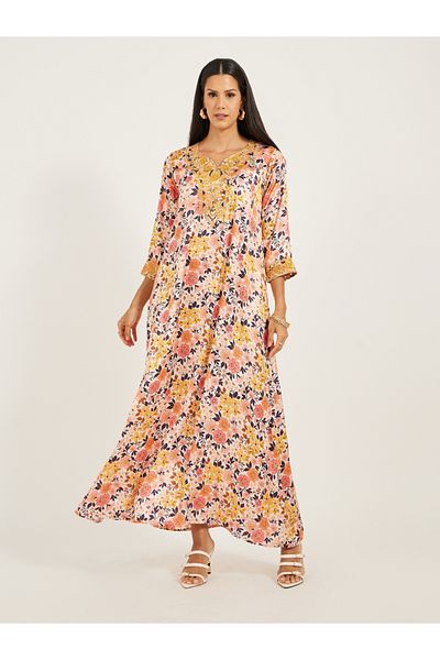 Maxim Creation By Styli Printed Embroidered V-Neck A-Line Kaftan