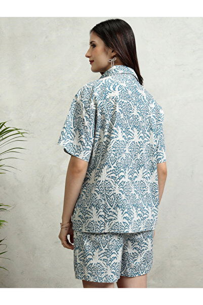 Tokyo Talkies By Styli All-Over Floral Print Collared Cotton Shirt and Mid Rise Shorts Co-Ords
