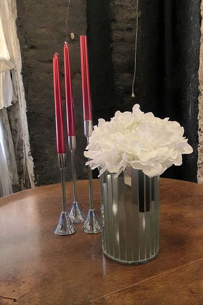 Yerel Üretici 20 cm White Mirrored Round Vase
