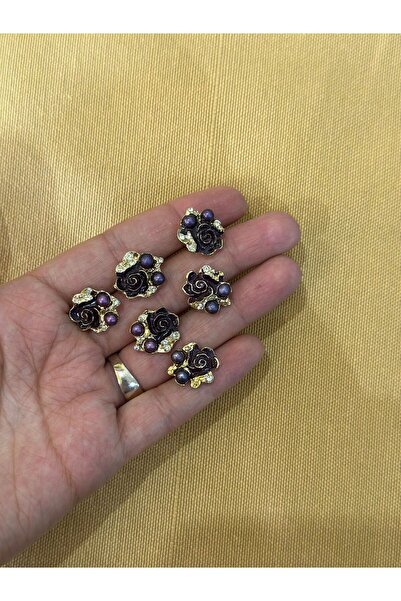 Gönülden Tasarım 6 ADET ÇİÇEK DÜĞME SET 1 CM Mor