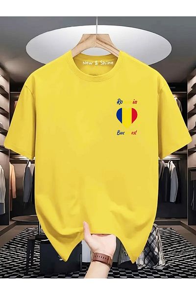 New Shine Μπλουζάκι με σημαία Ρουμανίας με στάμπα στα αριστερά