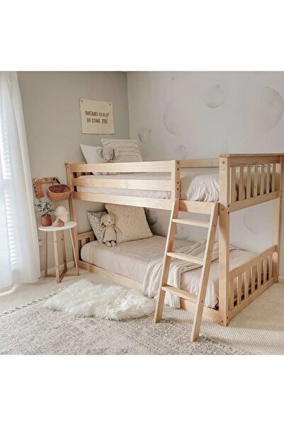 otantikdekorasyon Montessori Naturel Çocuk Yatağı Ranza 190x90 Çam Ağacı