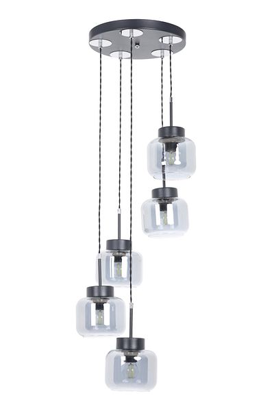 MŞ Aydınlatma Kama Black Chrome 5 Smoked Glass Pendant Chandelier