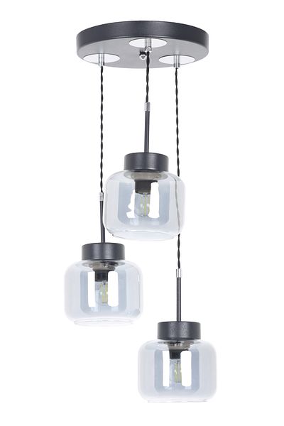 MŞ Aydınlatma Black Chrome 3 Smoked Glass Pendant Chandelier