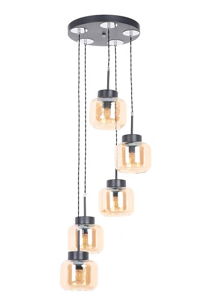MŞ Aydınlatma Black Chrome 5 Honey Glass Pendant Chandelier