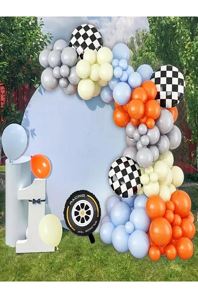 party mix Race Themed Birthday Balloon Set 100 Pcs |   Car Racing Party Ornaments |   Birthday Racing Concept