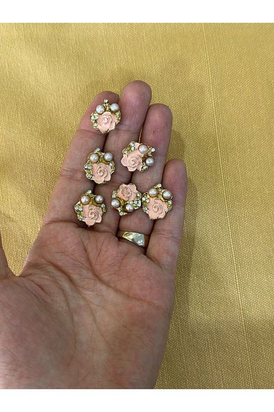Gönülden Tasarım Set de nasturi cu flori roz de 1 cm, 6 buc