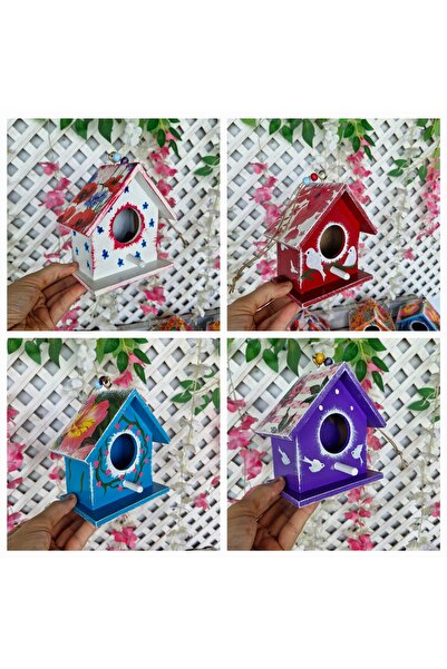 Home 12×12×8 سم، 4 أعشاش طيور صغيرة، مرسومة يدويًا، لديكور شرفة الحديقة
