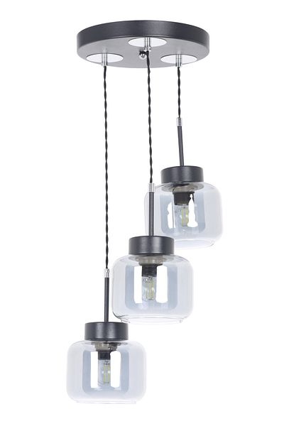 MŞ Aydınlatma Black Chrome 3 Smoked Glass Pendant Chandelier